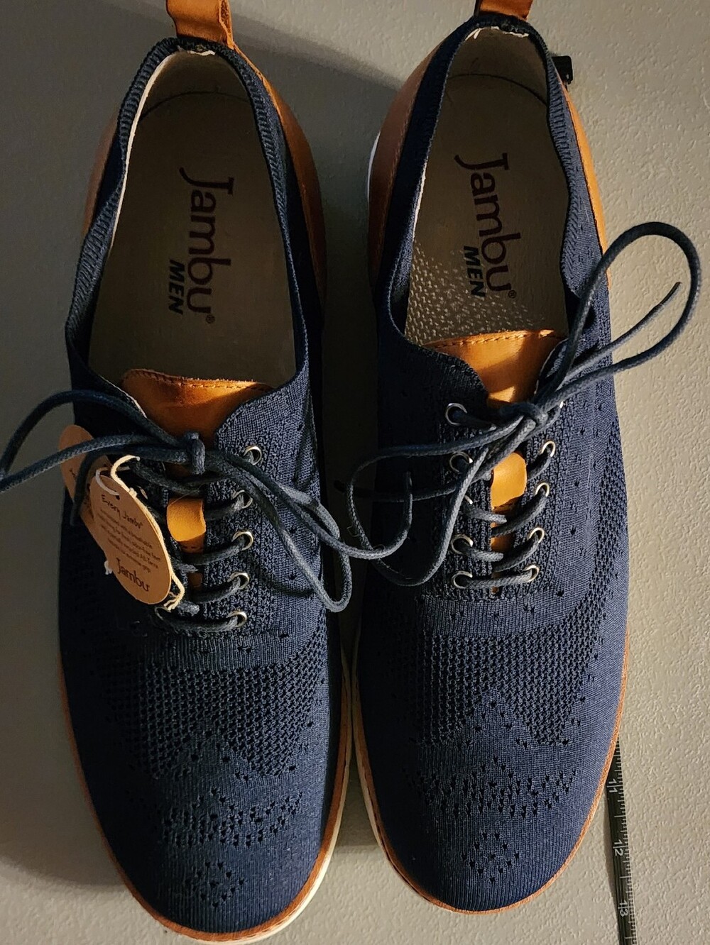 Jambu Men’s Navy Knit Lace-Up Oxfords with Tan Accents